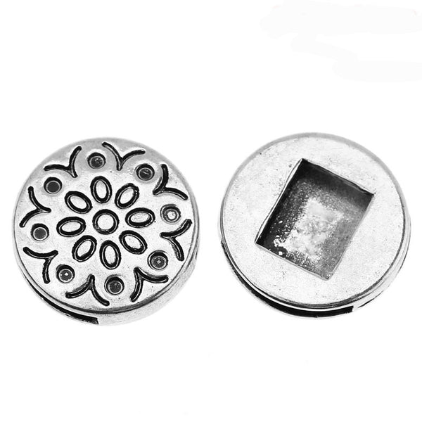 Sexy Sparkles 4 Pcs Beads Slide Buttons Fit Watch Bands/wristbands (Flower Silver Tone)