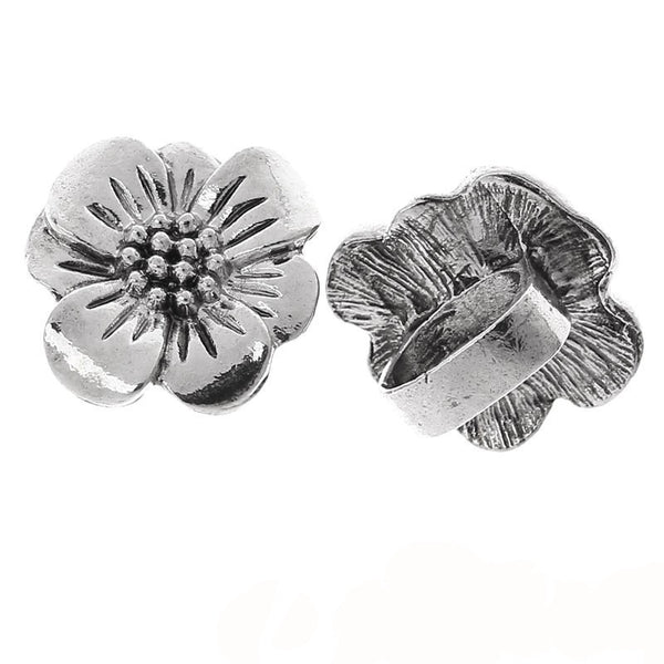 2pcs Flower Shape Silver Beads Fit Watch Bands/wristbands 24mmx22mm - Sexy Sparkles Fashion Jewelry - 1