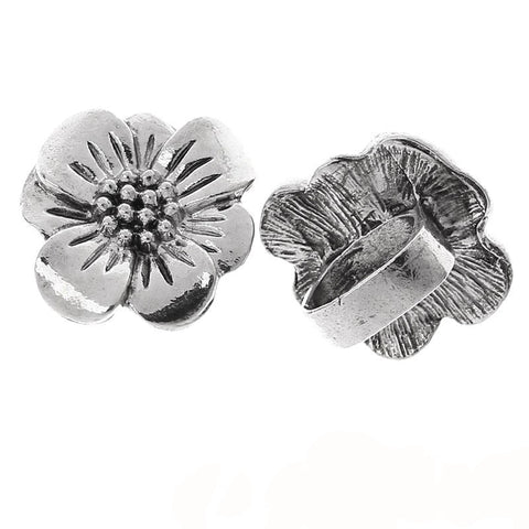 2pcs Flower Shape Silver Beads Fit Watch Bands/wristbands 24mmx22mm - Sexy Sparkles Fashion Jewelry - 1