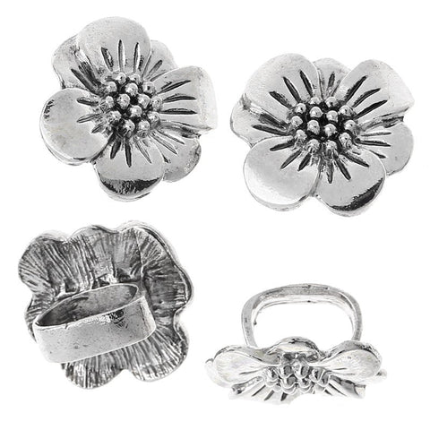 2pcs Flower Shape Silver Beads Fit Watch Bands/wristbands 24mmx22mm - Sexy Sparkles Fashion Jewelry - 3