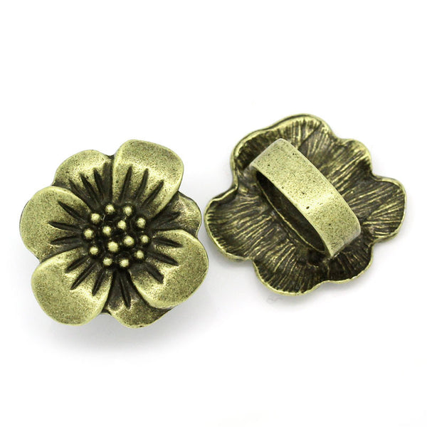 2pcs Flower Shape Antique Bronze Beads Fit Watch Bands/wristbands 24mmx22mm - Sexy Sparkles Fashion Jewelry - 1