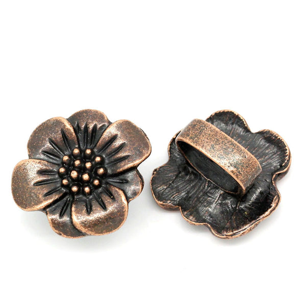 2pcs Flower Shape Antique Copper Beads Fit Watch Bands/wristbands 24mmx22mm - Sexy Sparkles Fashion Jewelry - 1