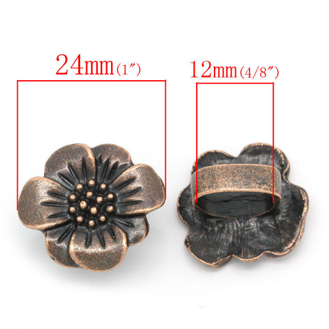 2pcs Flower Shape Antique Copper Beads Fit Watch Bands/wristbands 24mmx22mm - Sexy Sparkles Fashion Jewelry - 3