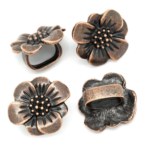 2pcs Flower Shape Antique Copper Beads Fit Watch Bands/wristbands 24mmx22mm - Sexy Sparkles Fashion Jewelry - 2