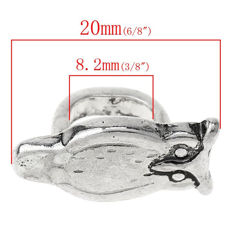 4 Pcs Beads Slide Buttons Fit Watch Bands/wristbands (Owl Silver Tone) - Sexy Sparkles Fashion Jewelry - 2