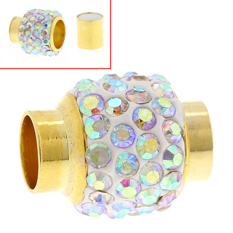 1 Pc Copper Magnetic Clasp Column/cylinder Gold Plated Ab Color Rhinestone - Sexy Sparkles Fashion Jewelry - 1