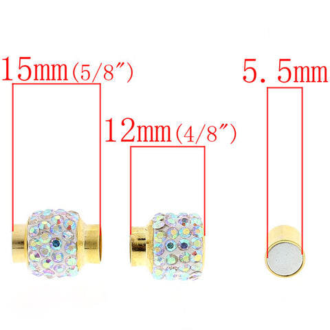 1 Pc Copper Magnetic Clasp Column/cylinder Gold Plated Ab Color Rhinestone - Sexy Sparkles Fashion Jewelry - 2