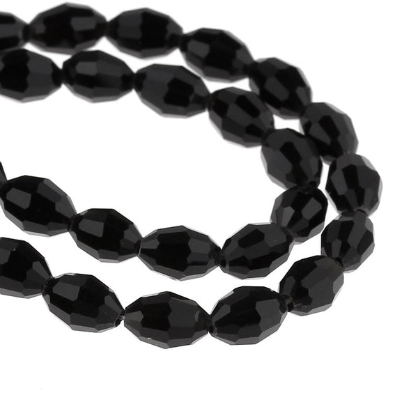 1 Strand Black Faceted Oval Glass Crystal Loose Beads - Sexy Sparkles Fashion Jewelry - 1