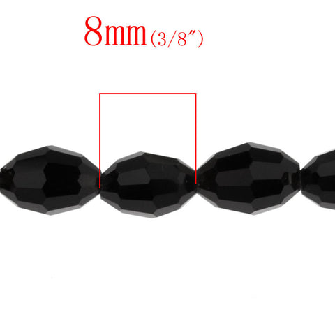 1 Strand Black Faceted Oval Glass Crystal Loose Beads - Sexy Sparkles Fashion Jewelry - 2