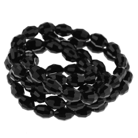 1 Strand Black Faceted Oval Glass Crystal Loose Beads - Sexy Sparkles Fashion Jewelry - 3