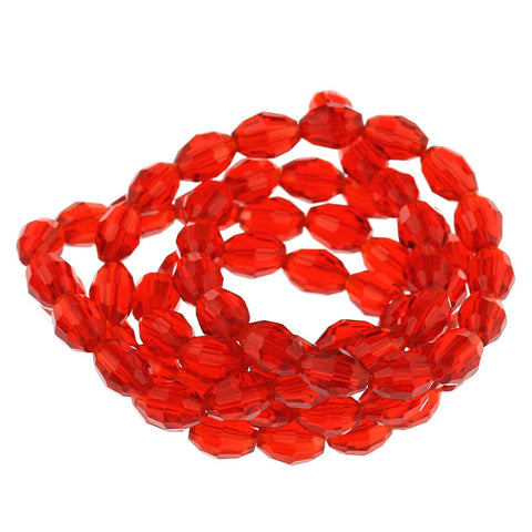 1 Strand Red Faceted Oval Glass Crystal Loose Beads - Sexy Sparkles Fashion Jewelry - 3