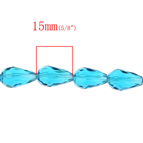 1 Strand, Teardrop Peacock Blue Faceted Glass Loose Beads 15x10mm (5/8''x3/8'... - Sexy Sparkles Fashion Jewelry - 2