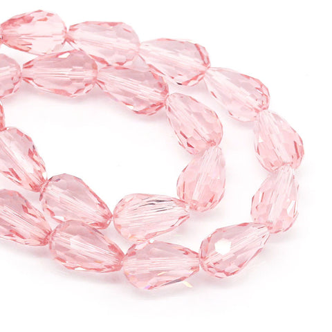 1 Strand, Teardrop Light Pink Faceted Glass Loose Beads - Sexy Sparkles Fashion Jewelry - 3