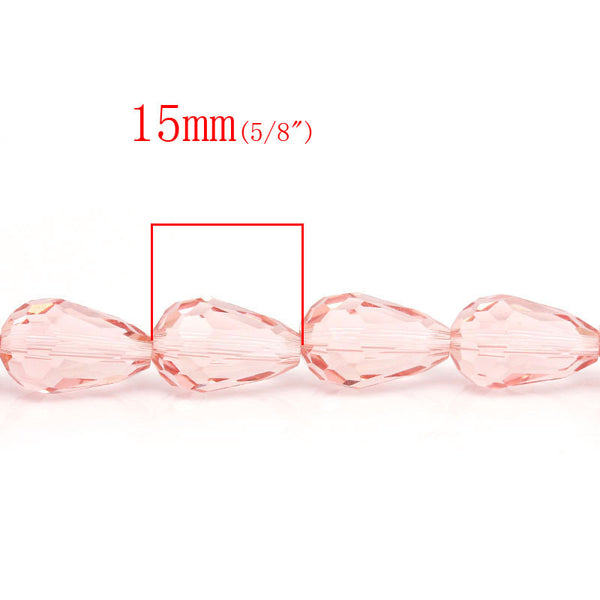 1 Strand, Teardrop Light Pink Faceted Glass Loose Beads - Sexy Sparkles Fashion Jewelry - 1