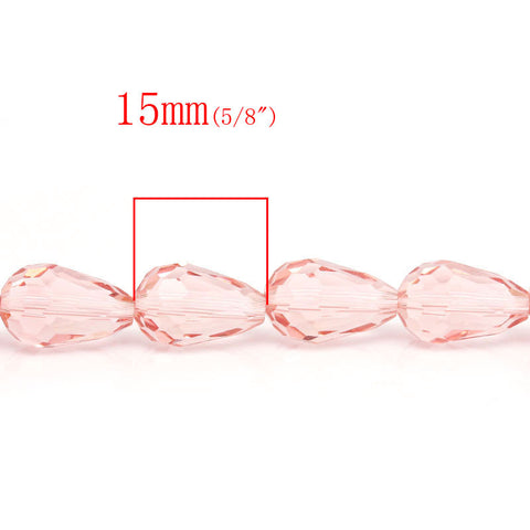 1 Strand, Teardrop Light Pink Faceted Glass Loose Beads - Sexy Sparkles Fashion Jewelry - 1