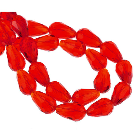 1 Strand, Teardrop Red Faceted Glass Loose Beads - Sexy Sparkles Fashion Jewelry - 3
