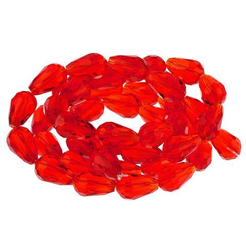 1 Strand, Teardrop Red Faceted Glass Loose Beads - Sexy Sparkles Fashion Jewelry - 1