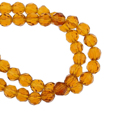 1 Strand, Smoke Yellow Round Faceted Crystal Glass Loose Beads - Sexy Sparkles Fashion Jewelry - 1