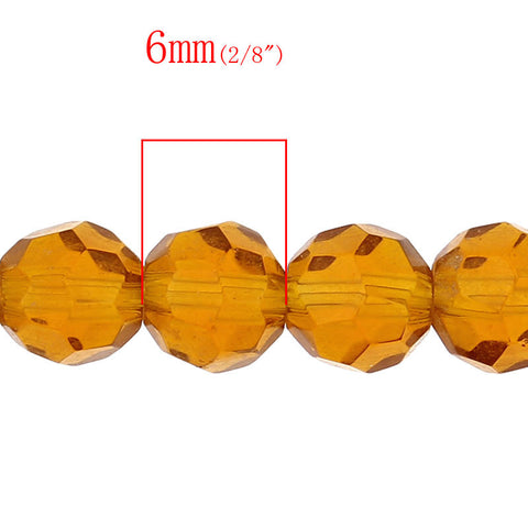 1 Strand, Smoke Yellow Round Faceted Crystal Glass Loose Beads - Sexy Sparkles Fashion Jewelry - 3