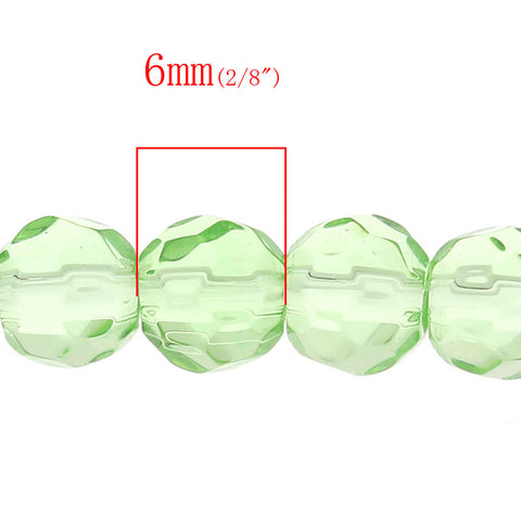 1 Strand, Light Green Round Faceted Crystal Glass Loose Beads - Sexy Sparkles Fashion Jewelry - 3