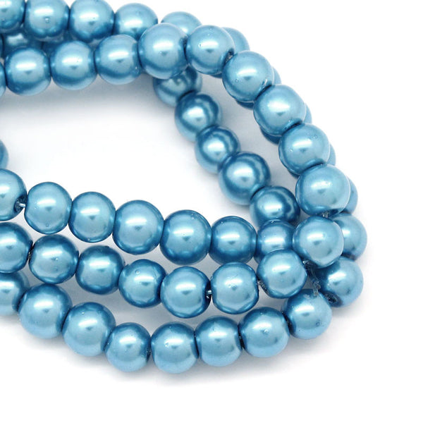 Sexy Sparkles Beautiful Round Glass Blue Pearl Imitiation Beads 1 Strand 6mm Dia 85.5cm Lon...