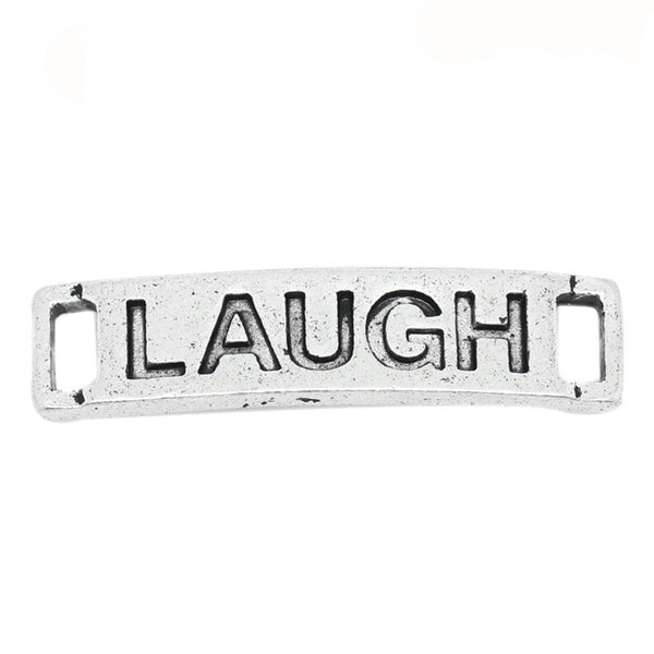 Sexy Sparkles 20 Pcs. Bracelet Connectors Findings Rectangle Curved Antique Silver "Laugh "...