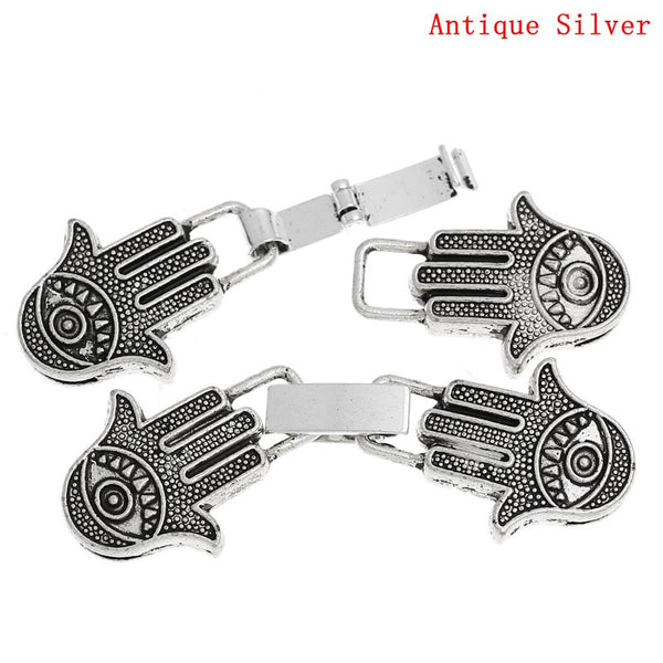 Sexy Sparkles 2 Set of Hook Clasps Hamsa Symbol Hand Antique Silver 5.7cm