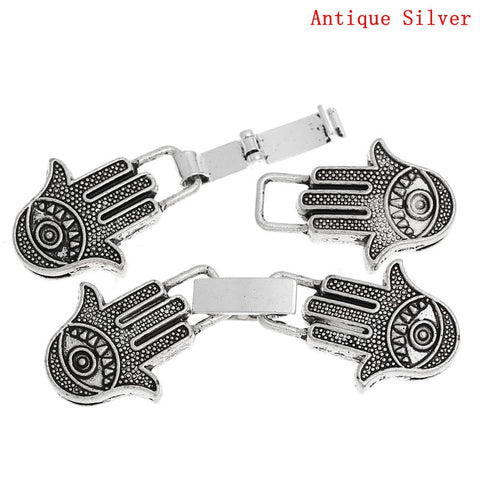 2 Set of Hook Clasps Hamsa Symbol Hand Antique Silver 5.7cm - Sexy Sparkles Fashion Jewelry - 1