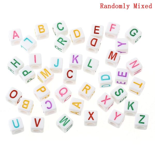 Sexy Sparkles 300 Pcs Acrylic Spacer Beads White Cube Mixed Alphabet/Letters "A-Z"