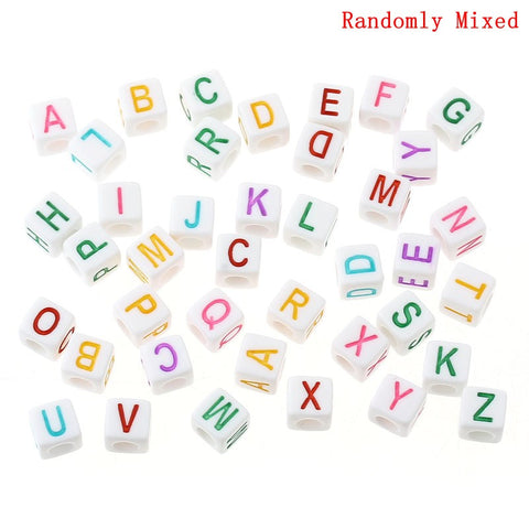 300 Pcs Acrylic Spacer Beads White Cube Mixed Alphabet/Letters "A-Z" - Sexy Sparkles Fashion Jewelry - 1