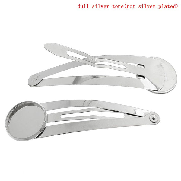 10 Pcs Silver Tone Snap Hair Clips w/ 16mm Cabochon Pad [Misc.] - Sexy Sparkles Fashion Jewelry - 1