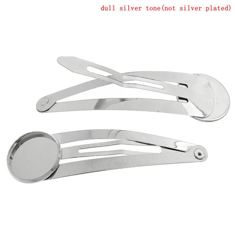 10 Pcs Silver Tone Snap Hair Clips w/ 16mm Cabochon Pad [Misc.] - Sexy Sparkles Fashion Jewelry - 1