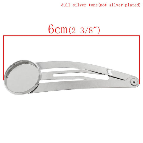 10 Pcs Silver Tone Snap Hair Clips w/ 16mm Cabochon Pad [Misc.] - Sexy Sparkles Fashion Jewelry - 2