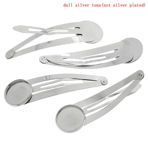 10 Pcs Silver Tone Snap Hair Clips w/ 16mm Cabochon Pad [Misc.] - Sexy Sparkles Fashion Jewelry - 3
