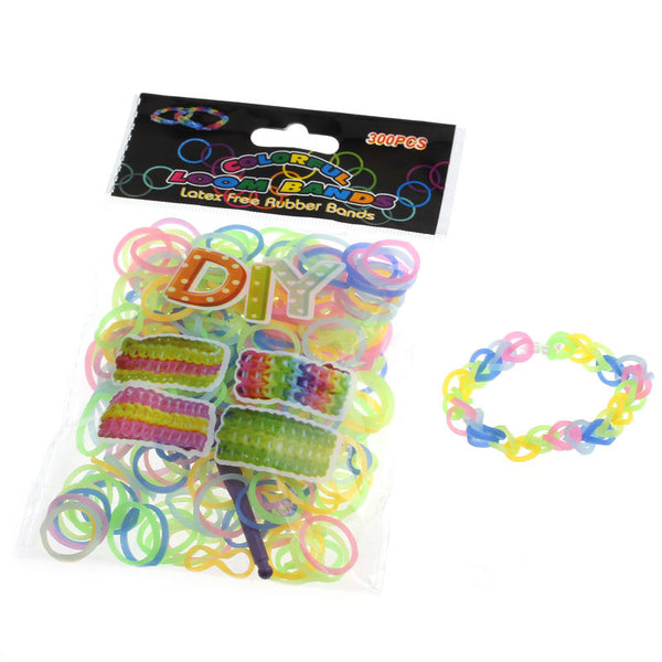 Sexy Sparkles 300 Pcs Rubber Bands DIY Loom Bracelet Making Kit with Hook Crochet and S Clips (Neon Mixed)