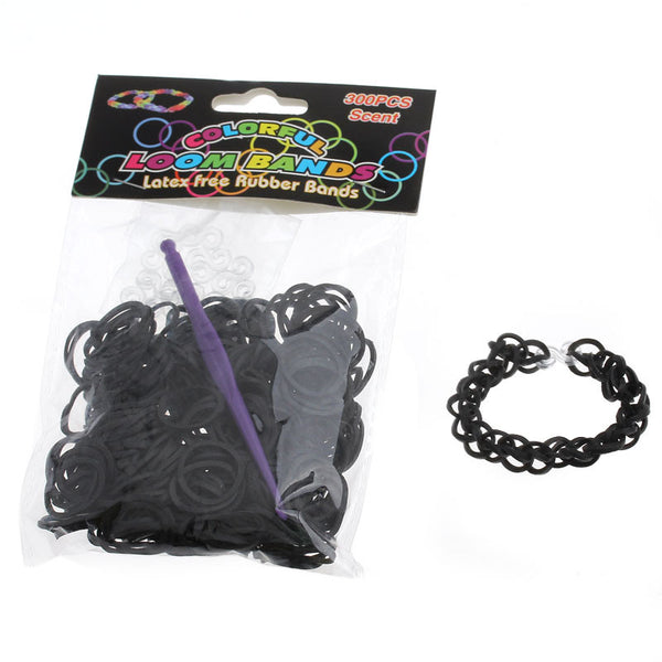 Sexy Sparkles 300 Pcs Rubber Bands DIY Loom Bracelet Making Kit with Hook Crochet and S Clips (Black)