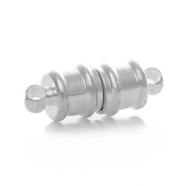 Set of 10 Copper Magnetic Clasps Column Silver Tone Stripe Pattern - Sexy Sparkles Fashion Jewelry - 1