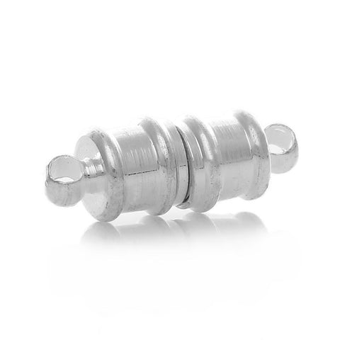 Set of 10 Copper Magnetic Clasps Column Silver Tone Stripe Pattern - Sexy Sparkles Fashion Jewelry - 1