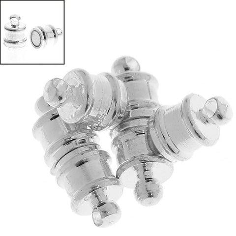 Set of 10 Copper Magnetic Clasps Column Silver Tone Stripe Pattern - Sexy Sparkles Fashion Jewelry - 3