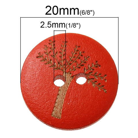 Sexy Sparkles 10 Pcs Wood Sewing Buttons Round Assorted Colors w/ Tree Pattern 20mm