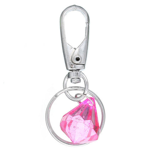 Sexy Sparkles 1 Pc Lobster Swivel Clasp for Key Ring Silver Tone w/ Fuchsia Plastic Rhinestone