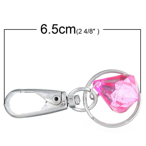 Sexy Sparkles 1 Pc Lobster Swivel Clasp for Key Ring Silver Tone w/ Fuchsia Plastic Rhinestone