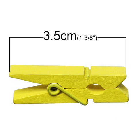 20 Pcs Wood Clothespin Clips Note Pegs for Photos, Paper, Clothes 35mm (Yellow) - Sexy Sparkles Fashion Jewelry - 2