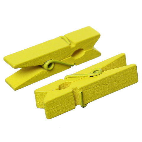 20 Pcs Wood Clothespin Clips Note Pegs for Photos, Paper, Clothes 35mm (Yellow) - Sexy Sparkles Fashion Jewelry - 3