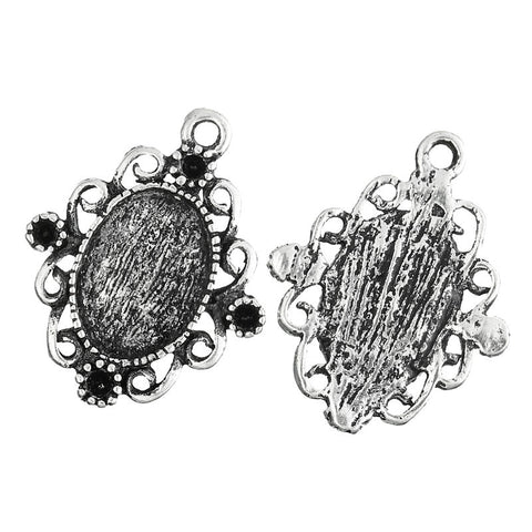 Sexy Sparkles 4 Pc Charm Pendants Oval Antique Silver Pattern Carved Cabochon Setting 25mm ...