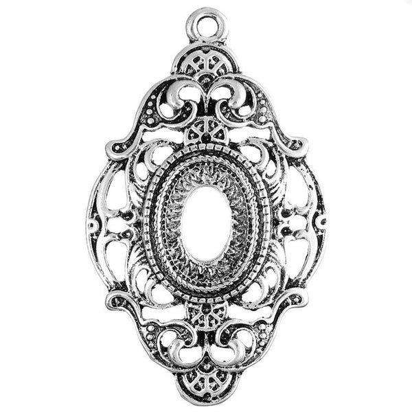 4 Pc Charm Pendants Flower Pattern Cabochon Setting Antique Silver 46mm - Sexy Sparkles Fashion Jewelry - 1