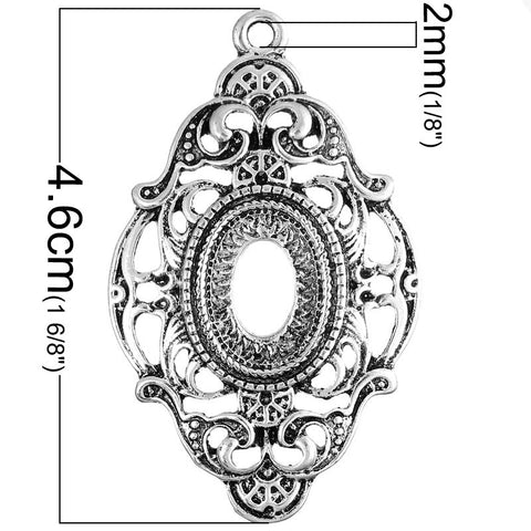 4 Pc Charm Pendants Flower Pattern Cabochon Setting Antique Silver 46mm - Sexy Sparkles Fashion Jewelry - 2