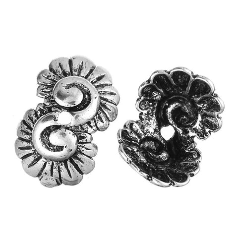 4 Pcs Copper Bead Caps Flower Shell Shape Antique Silver 12mm - Sexy Sparkles Fashion Jewelry - 1