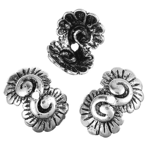 Sexy Sparkles 4 Pcs Copper Bead Caps Flower Shell Shape Antique Silver 12mm