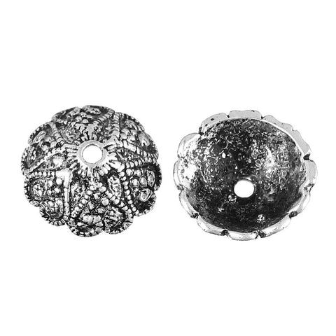 4 Pcs Copper Bead Caps Round Cup Shape Flower Pattern 12mm - Sexy Sparkles Fashion Jewelry - 1